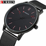 CURREN Watches men Stainless Steel Mesh strap Quartz-watch Ultra Thin Dial Clock - Men'sWatchesCollections