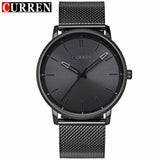 CURREN Watches men Stainless Steel Mesh strap Quartz-watch Ultra Thin Dial Clock - Men'sWatchesCollections