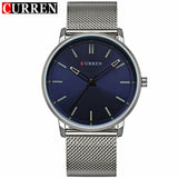CURREN Watches men Stainless Steel Mesh strap Quartz-watch Ultra Thin Dial Clock - Men'sWatchesCollections