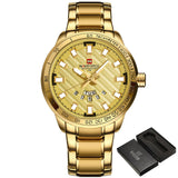 NAVIFORCE Luxury Brand Stainless Steel Gold Watch Men's Quartz Clock Man Sports Waterproof - Men'sWatchesCollections