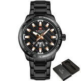 NAVIFORCE Luxury Brand Stainless Steel Gold Watch Men's Quartz Clock Man Sports Waterproof - Men'sWatchesCollections