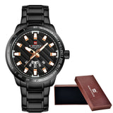 NAVIFORCE Luxury  Watches Men Sport Full Steel Quartz 3ATM Waterproof Clock Men's Military - Men'sWatchesCollections