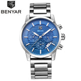 BENYAR Stainless Steel Chronograph Sports Mens Watches Top Brand Luxury Quartz - Men'sWatchesCollections