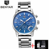 BENYAR Stainless Steel Chronograph Sports Mens Watches Top Brand Luxury Quartz - Men'sWatchesCollections