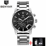 BENYAR Stainless Steel Chronograph Sports Mens Watches Top Brand Luxury Quartz - Men'sWatchesCollections