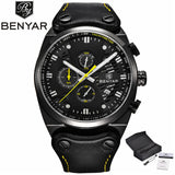 BENYAR Mens Military Wrist Watches Chronograph Date Display Luxury Genuine Leather (+Box) - Men'sWatchesCollections