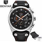 BENYAR Mens Military Wrist Watches Chronograph Date Display Luxury Genuine Leather (+Box) - Men'sWatchesCollections