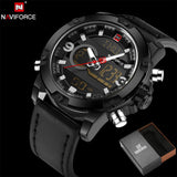 NAVIFORCE Luxury Brand Leather Quartz Watch Men Clock Digital LED Army - Men'sWatchesCollections