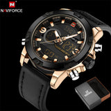 NAVIFORCE Luxury Brand Leather Quartz Watch Men Clock Digital LED Army - Men'sWatchesCollections