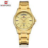 NAVIFORCE  Gold Steel Men's Quartz Wristwatch Fashion Casual Dress Business Sport Watch - Men'sWatchesCollections