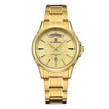 NAVIFORCE  Gold Steel Men's Quartz Wristwatch Fashion Casual Dress Business Sport Watch - Men'sWatchesCollections