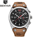 Benyar Men Watch Top Brand Luxury Leather Waterproof Sport Quartz Chronograph - Men'sWatchesCollections