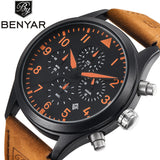 BENYAR Waterproof Leather Fashion Chronograph Sports Watches Pilot series - Men'sWatchesCollections