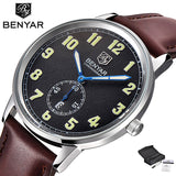 BENYAR Modern Fashion Business Men's Quartz Wristwatch Number Design Dial  Genuine Leather - Men'sWatchesCollections