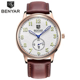 BENYAR Modern Fashion Business Men's Quartz Wristwatch Number Design Dial  Genuine Leather - Men'sWatchesCollections