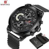 NAVIFORCE Original Luxury Brand Stainless Steel Quartz Watch Men Calendar Clock Sports Military - Men'sWatchesCollections