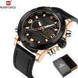 NAVIFORCE Luxury Brand Leather Quartz Watch Men Clock Digital LED Army - Men'sWatchesCollections
