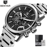 BENYAR Watches Men Chronograph Stainless Steel Calender Water Resistant Formal - Men'sWatchesCollections