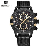 BENYAR Sport Chronograph Fashion Watches Men Mesh & Rubber Band Waterproof - Men'sWatchesCollections