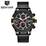 BENYAR Sport Chronograph Fashion Watches Men Mesh & Rubber Band Waterproof - Men'sWatchesCollections