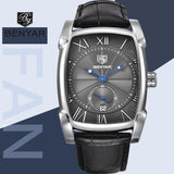 BENYAR Brand Luxury Waterproof Genuine Leather Quartz Watch Classic Rectangle Case Auto Date - Men'sWatchesCollections