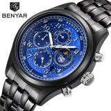 BENYAR New Fashion Men Watches Moon Phase Full Steel Men's - Men'sWatchesCollections