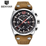 BENYAR Chronograph  Men Military Genuine Leather Strap Quartz Watches Top Luxury Brand (Box) - Men'sWatchesCollections