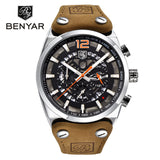BENYAR Chronograph  Men Military Genuine Leather Strap Quartz Watches Top Luxury Brand (Box) - Men'sWatchesCollections