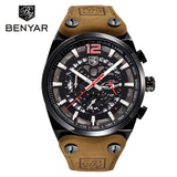 BENYAR Chronograph  Men Military Genuine Leather Strap Quartz Watches Top Luxury Brand (Box) - Men'sWatchesCollections