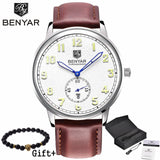 Benyar Brand Men's Fashion Casual Sport Watches Men Waterproof Leather Quartz Watch - Men'sWatchesCollections