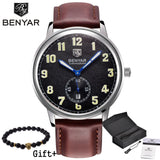 Benyar Brand Men's Fashion Casual Sport Watches Men Waterproof Leather Quartz Watch - Men'sWatchesCollections